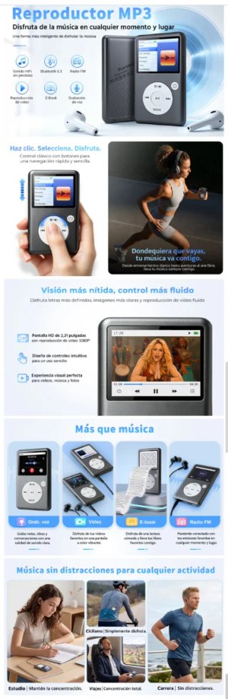 Reproductor MP3 Bluetooth Negro PlayerP