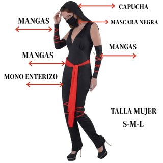 Disfraz Ninja Mujer Talla M - Mono Enterizo Negro