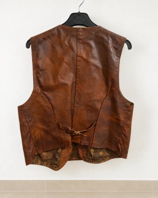 Chaleco de piel marrón vintage western con forro