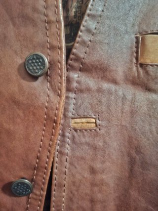 Chaleco de piel marrón vintage western con forro