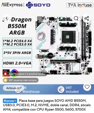 Placa Base SOYO AMD RYZEN AM4 PCIe 4.0 Nueva