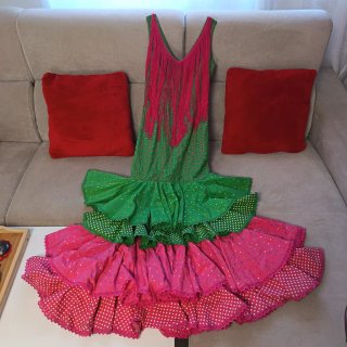 Vestido Flamenca Verde y Rosa