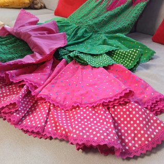 Vestido Flamenca Verde y Rosa