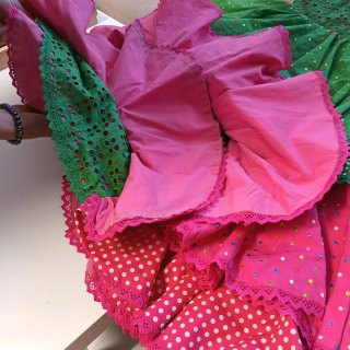 Vestido Flamenca Verde y Rosa