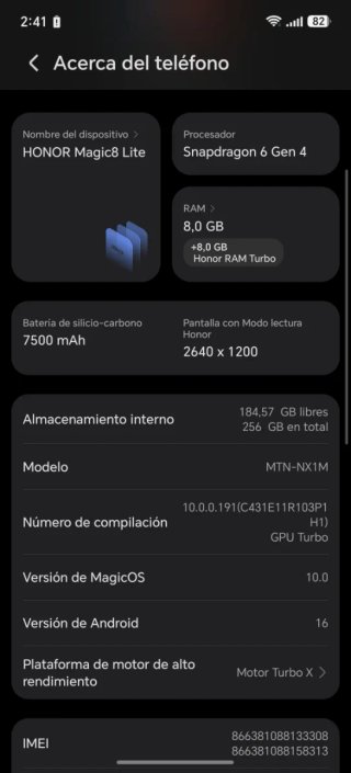 HONOR Magic8 Lite 5G 256GB Negro con cargador