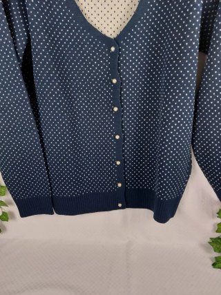Cardigan Blu Scuro  con Scollo a V Pois