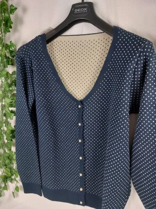 Cardigan Blu Scuro  con Scollo a V Pois