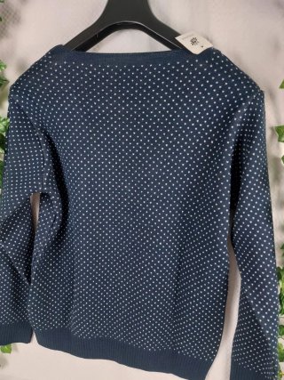 Cardigan Blu Scuro  con Scollo a V Pois