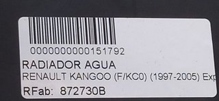 RADIADOR AGUA RENAULT KANGOO (F/KC0) Expression