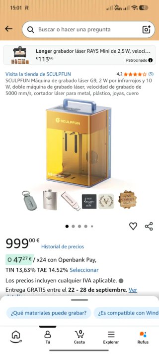 Máquina láser SCULPFUN G9 poco uso
