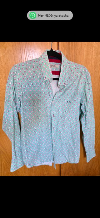 Camisa LOOK verde y puntos rosa estampada