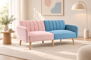 Sofá bicolor rosa y azul