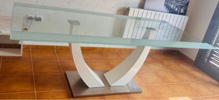 Mesa Comedor Cristal y Metal Blanca