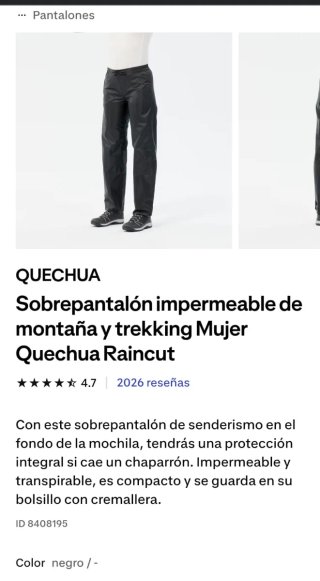 Sobrepantalón impermeable Quechua Raincut Mujer