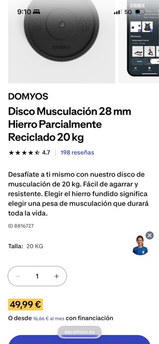 Disco de pesa 20 kg Decathlon 44 LB