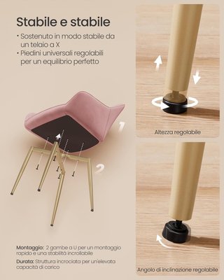 Silla de Comedor, Silla de Cocina, Sillón de Terciopelo Acolchado con Brazos, Soporta 120 Kg, Patas de Metal, para Comedor, Cocina, Rosa Pastel y Dorado Pálido LDC087R01