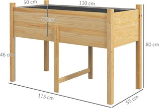 Orto Elevato Con 2 Fori Di Drenaggio E Borsa In Tessuto Non Tessuto, Giardino In Legno Di Abete Per Giardino E Balcone, 115X55X80 Cm, Color Legno