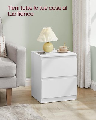 Colección KAILYN - Mesas de Noche con Toma de Corriente, Set de 2 Mesitas, 2 Cajones, 2 Tomas AC, 2 Puertos USB-A, Sala de Estar Dormitorio, Moderno, Blanco Nube LET821W02