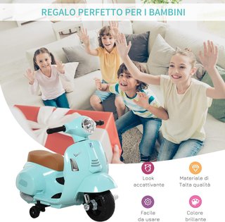 Moto Eléctrica para Niños 6V Con Licencia Oficial Vespa Batería, Motocicleta Eléctrica para Niños de 18-36 Meses Con Faros y Claxon, 66.5X38X52Cm, Verde