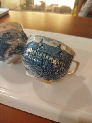 Coppia Tazze Inglesi Porcellana Blu