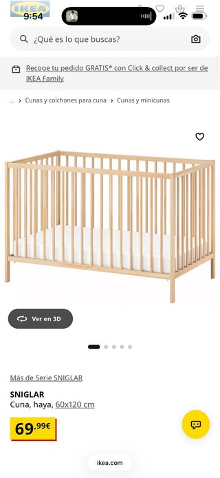 Cuna de madera IKEA, SNIGLAR. En muy buen estado