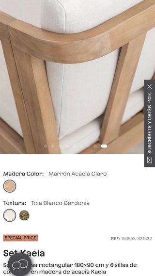 Conjunto mesa y sillas madera Acacia