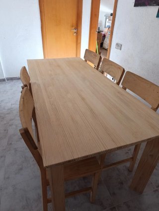 Mesa comedor madera natural + 6 sillas Marca Lufe