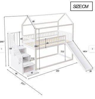 Cama alta infantil con tobogán y escaleras, litera