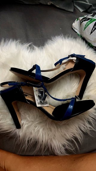 Sandalias de tacón negras y azules talla 39