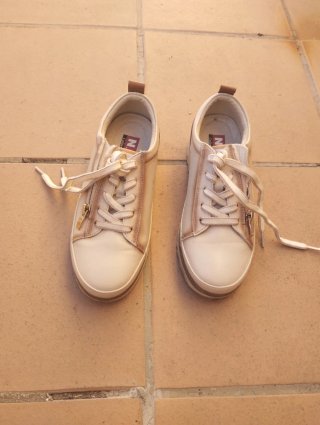 Zapatos mujer cuero beige/blanco T.35