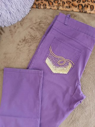 Pantalone donna viola con dettagli oro