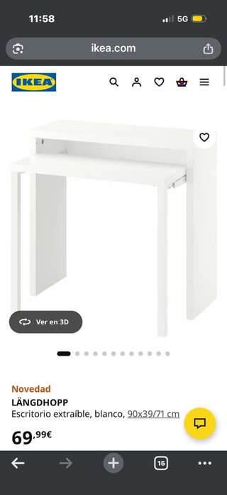 Escritorio IKEA LÄNGDHOPP blanco extraíble