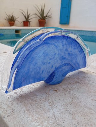 Servilletero Cristal Soplado Azul Estilo Murano