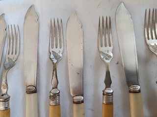 Set 6 cubiertos pescado beige y plata