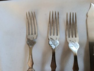 Set 6 cubiertos pescado beige y plata