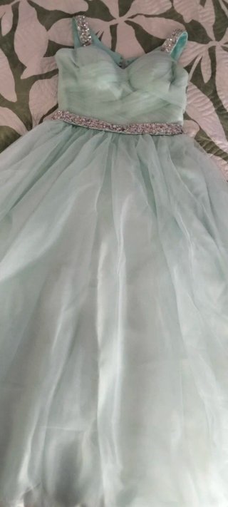 Vestido de fiesta graduación plateado y verde azul
