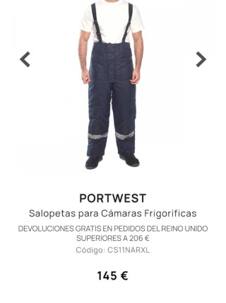 Chaqueta y Peto Portwest Cámara Frigorífica Ta