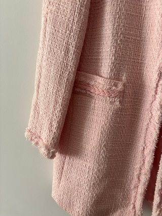 Chaqueta larga tweed Zara rosa