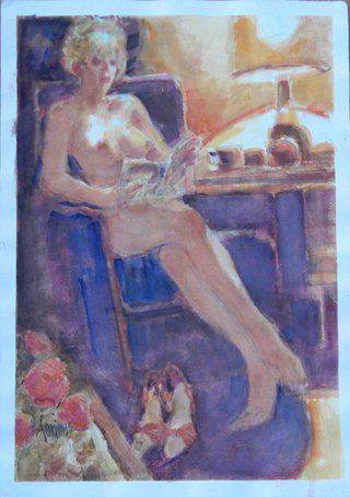 Carlos Lencinas Gómez. Acrílico Desnudo femenino.