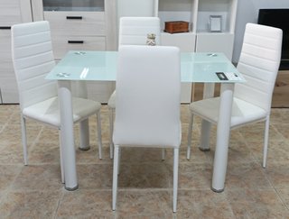 Mesa Comedor Cristal + 4 Sillas Blancas