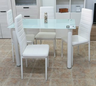 Mesa Comedor Cristal + 4 Sillas Blancas