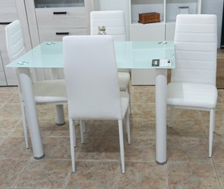 Mesa Comedor Cristal + 4 Sillas Blancas