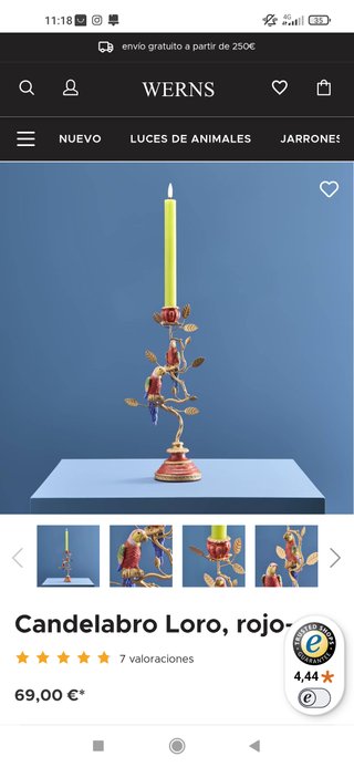 Candelabro de tienda de diseño Loro Rojo
