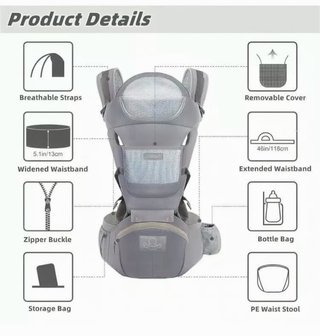 Mochila Portabebés Ergonómica 6 en 1 Gris
