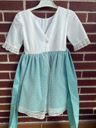 Vestido fiesta niña blanco y turquesa
