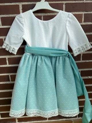 Vestido fiesta niña blanco y turquesa