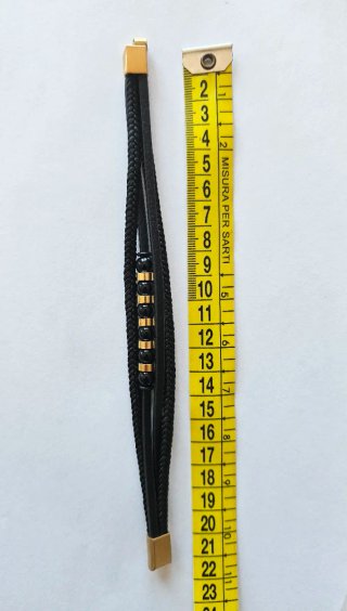 Bracciale in pelle nero e dorato da uomo