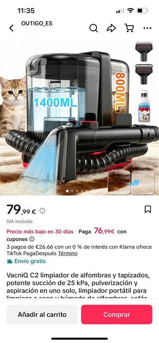 limpiador de alfombras y tapizados, potente succió