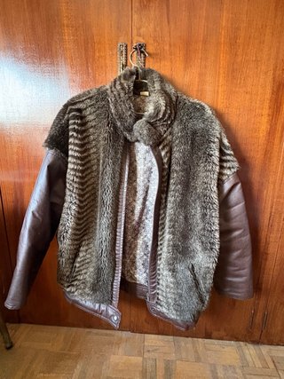 Chaqueta Pelo y Efecto Piel Marrón