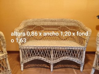 Sofá y 2 sillones mimbre blanco
